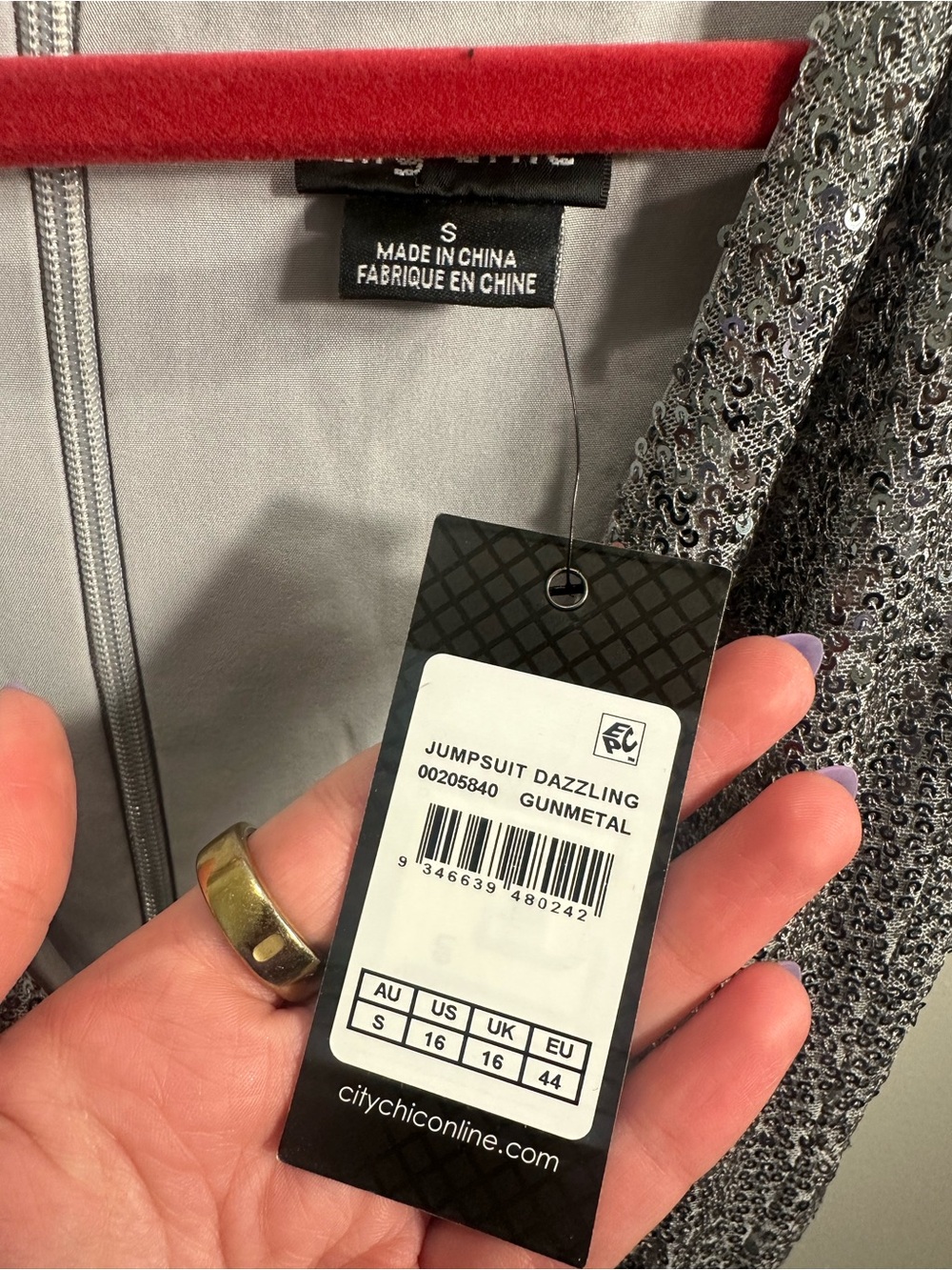 City Chic Gunmetal Sequin Wide Leg Jumpsuit Size 16 NWT - Picture 4 of 4
